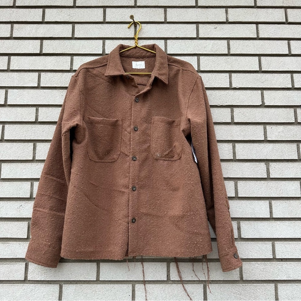 NWT PacSun Brown Oversized Wooly Shacket Textured Button Front Chest Pockets L - Picture 3 of 13
